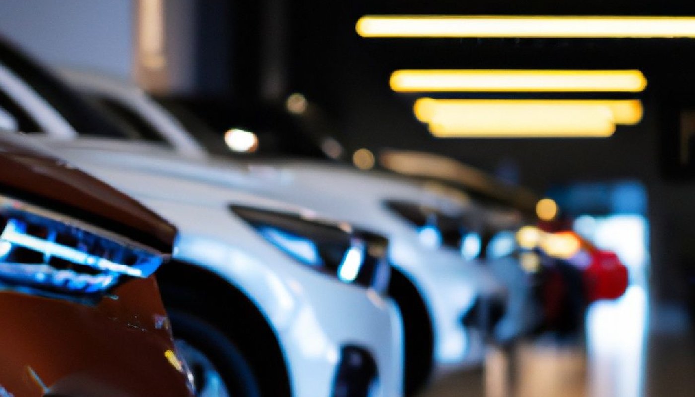 cars lined up in dealership