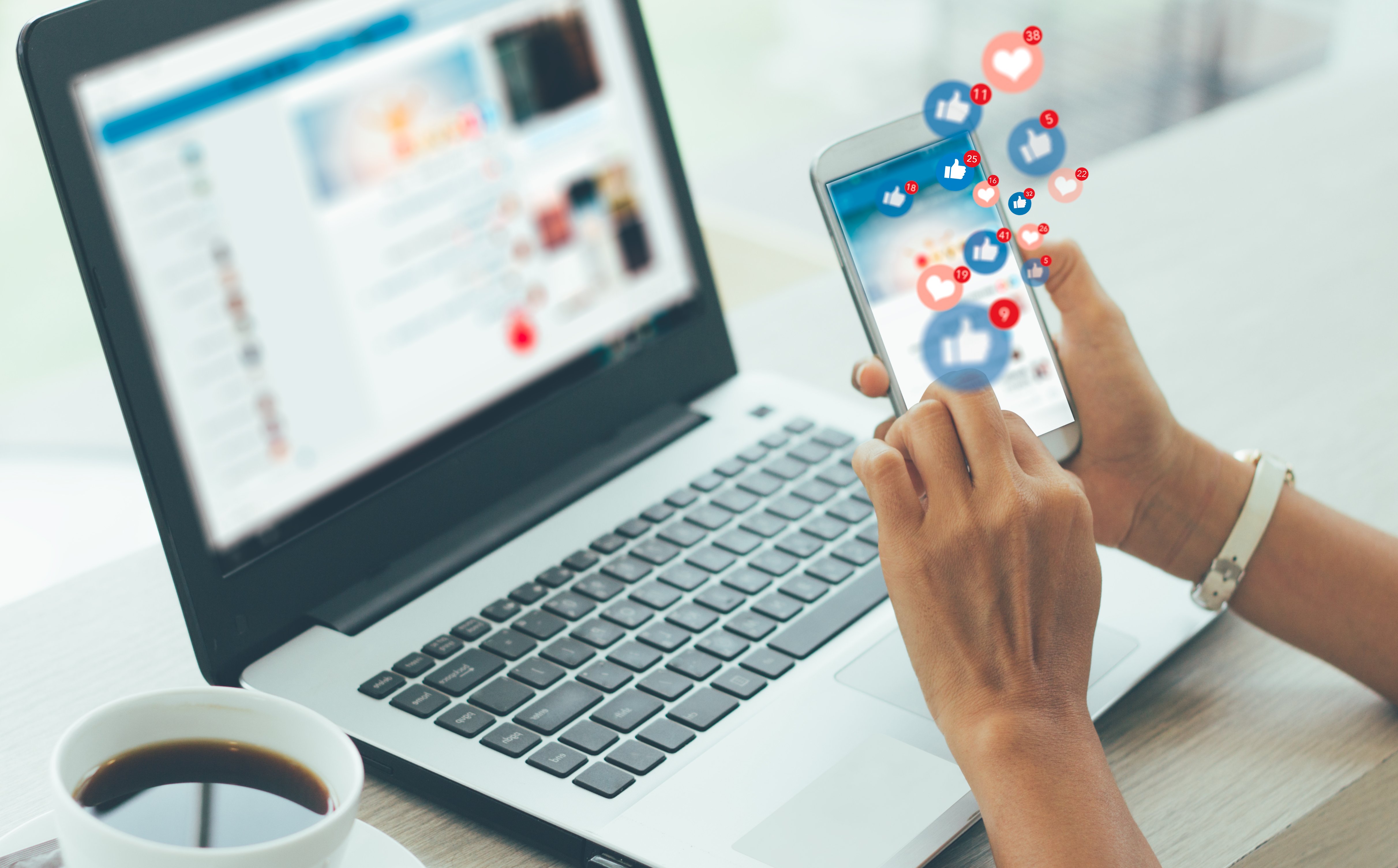 woman using social media on phone